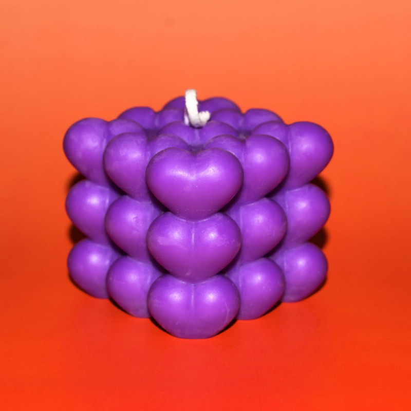 Bubble Herz Kerze aus Olivenwachs – Lila Handgemachte Geschenkkerze