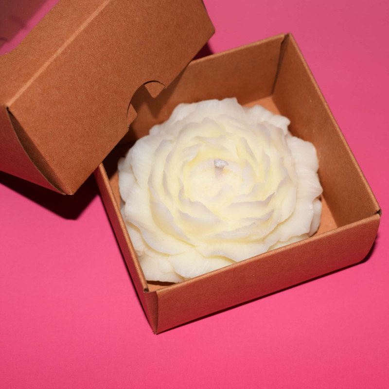 Olivenwachskerze Pfingstrose – Handgegossene Kerze aus natürlichem Wachs